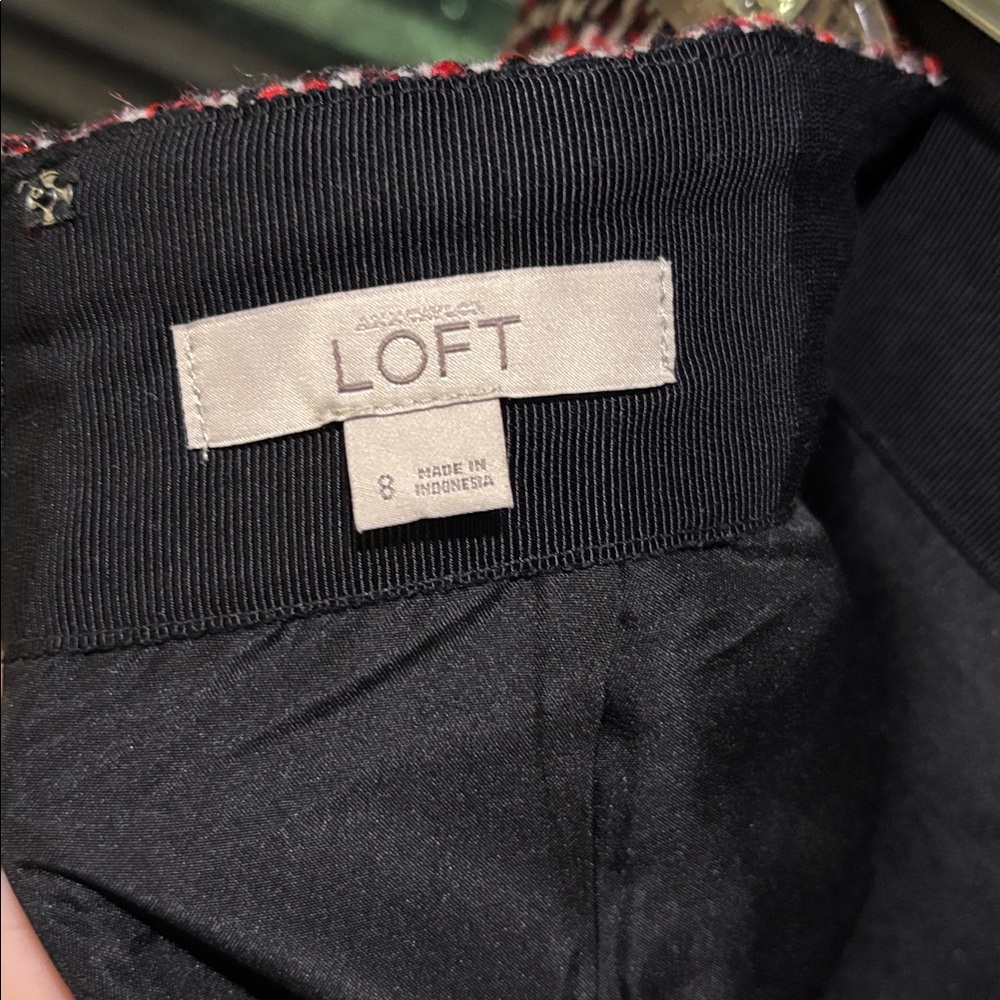 Loft Red Black & White Herringbone Tweed Wool Blend Clueless Mini Skirt WN 8 - Picture 9 of 10